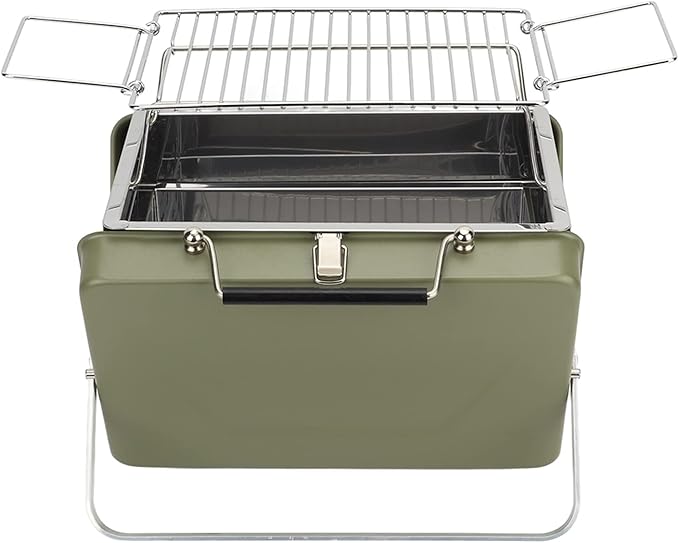 Folding Notebook Grill Easy to Use Rust Proof Grill Net for Backyard Picnic - Portable Charcoal BBQ for Camping, Outdoor Cooking (Green)