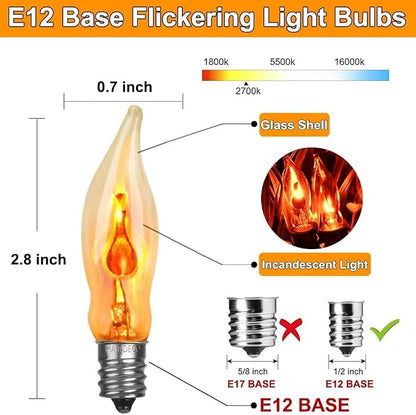 Halloween Lights 27.8 FT Flickering Flame String Lights with 25 Flame Light Bulbs Twinkle C18 E12 Base Indoor Outdoor Fireplace Tree for Halloween Decorations-Black Wire
