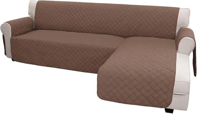 Easy-Going Reversible L-Shape Sectional Couch Cover, Small, Brown/Brown | Soft Sofa Slipcover For Dogs, Fits Left/Right Chaise Lounge Protector, Water Resistant Mat For Living Room