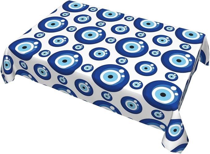 Blue Evil Eyes Tablecloth, Polyester Waterproof Table Cloth for Parties Kitchen Dining Picnic Wedding Home Decor Outdoor Indoor Rectangle 54x72 Inches