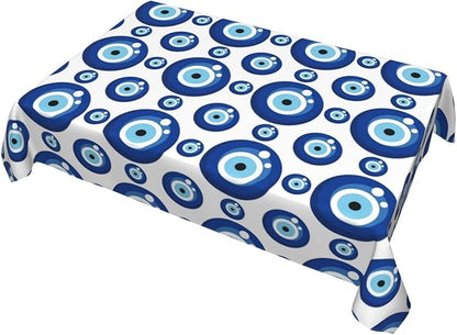 Blue Evil Eyes Tablecloth, Polyester Waterproof Table Cloth for Parties Kitchen Dining Picnic Wedding Home Decor Outdoor Indoor Rectangle 54x72 Inches