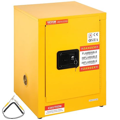 VEVOR Flammable Cabinet 17" x 17" x 22", 12 GalCold-Rolled Steel Flammable Liquid Storage Cabinet, Explosion Proof with 1 Adjustable Shelf 1 Door for Commercial Industrial Use, Yellow