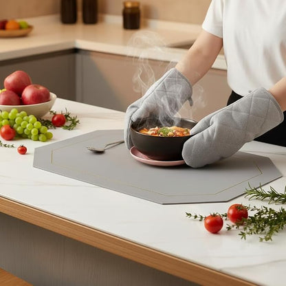 Wipeable Faux Leather Dual Sided Placemats Set of 4,Oil-Proof Table Protective Mats,Heat-Resistant Dining for Kitchen, Indoor Outdoor Use,Grey