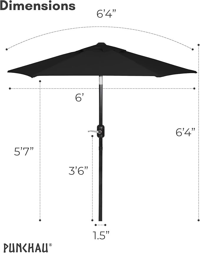 6 Ft Outdoor Patio Umbrella, Easy Open/Close Crank and Push Button Tilt Adjustment - Black Market Umbrellas