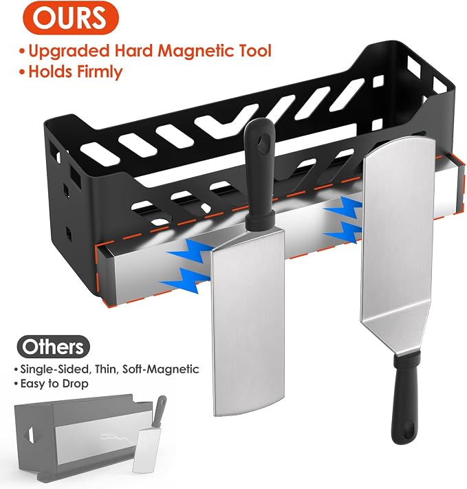 Griddle Caddy, Universal Griddles & Grill Caddy for Blackstone Accessories | with Windproof Paper Towel Holder & Magnetic Tool Holder & Knife, Fork, Skewer Holder & 6 J-Hooks