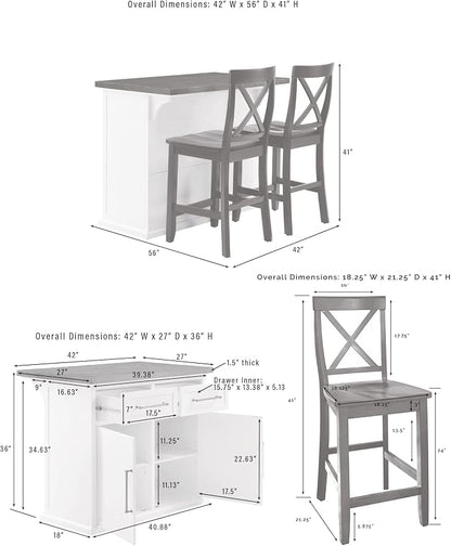 Crosley Furniture Bartlett Kitchen Island with Wood Top and X-Back Stools, White/Black