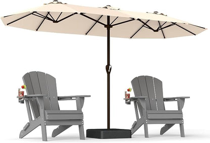 PatioKingdom 15FT Large Patio Umbrella with Base, Double Sided Rectangular Outdoor Umbrella with Sturdy Fiberglass Ribs, Market Umbrella for Pool,Garden,Backyard,Deck (Beige, 15FT)