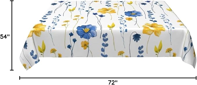 Watercolor Floral Rectangle Tablecloth Navy Blue Yellow Flower Table Cloth for Holiday Party Dining Rooms Kitchen Wedding Indoor Outdoor Birthday Table Decorations 54"x72"