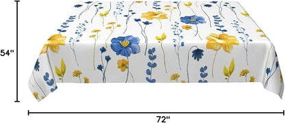Watercolor Floral Rectangle Tablecloth Navy Blue Yellow Flower Table Cloth for Holiday Party Dining Rooms Kitchen Wedding Indoor Outdoor Birthday Table Decorations 54"x72"