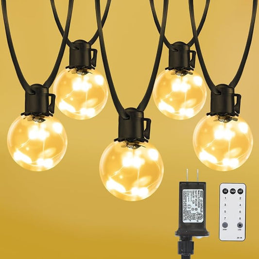 20ft Outdoor String Lights, 15 G40 LED Bulbs Hanging Patio Lights | Warm White Dimmable Timer Remote IP65 Waterproof Globe Bulb Shatterproof for Outside Backyard Balcony Bistro Christmas Decor