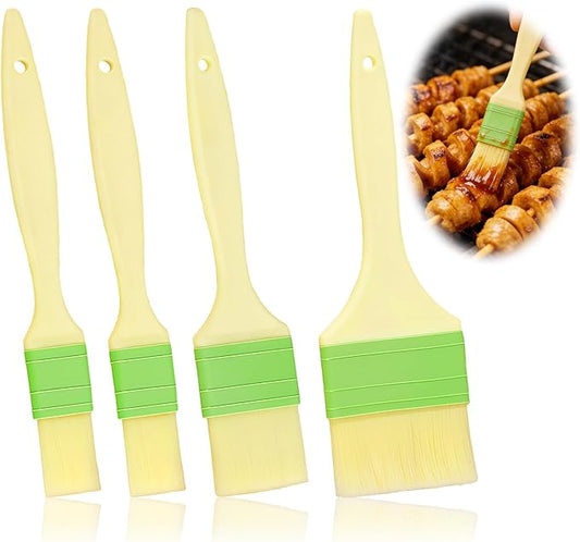 Basting Pastry Brush Set - 4Pcs - Natural Wool Bristles Small/Medium/Large Kitchen Brushes for Cooking, Baking, Oil, Butter & Egg Wash