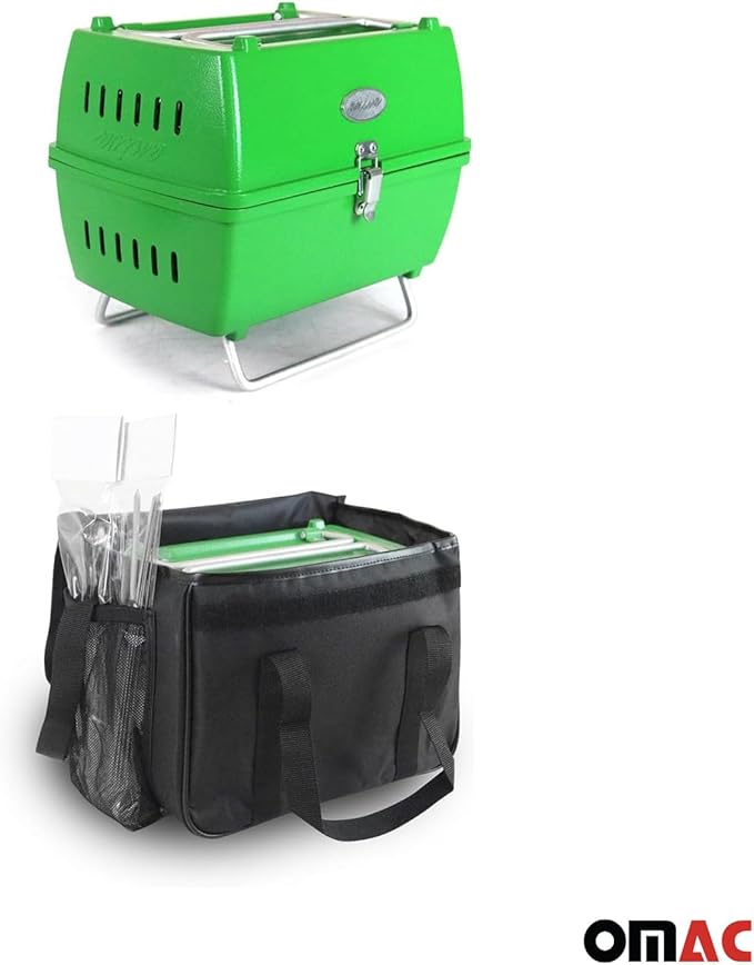 OMAC | Charcoal Grill Portable Grill Garden Outdoor Green Picnic Grill 13 Pcs BBQ