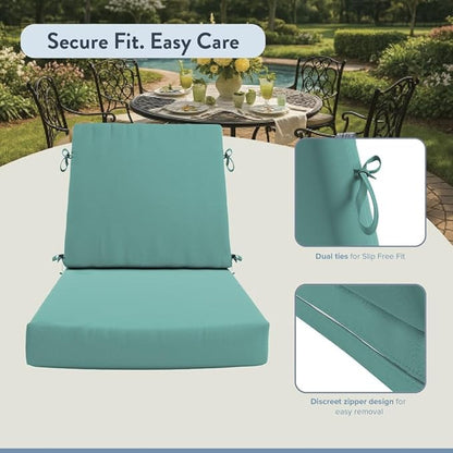 California Umbrella Outdoor Dining Chair, Set of 4 Patio Seat Cushions, 20 x 40 Inch, Premium Outdoor Memory Foam, Fade Resistant, Sunbrella Fabric, Fabric Ties, Aruba