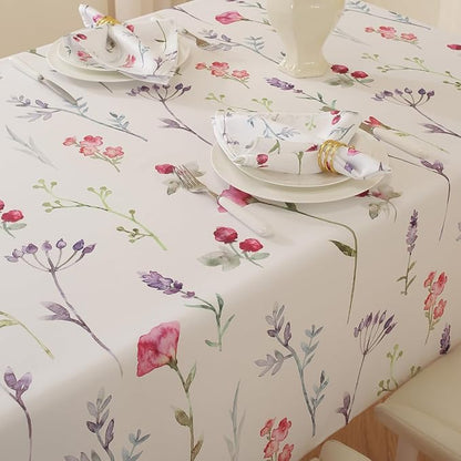 SASTYBALE Summer Floral Tablecloth 52x70 Inch | Water Resistant, Anti-Wrinkle, Soft, Rectangular, For Outdoor Patio Garden Party Picnic BBQ