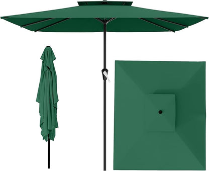 AreShark 8'x10' 2 Tiers Rectangular Patio Umbrella - Outdoor Umbrella Waterproof UV Protection, Market Table Umbrella w/Crank for Pool, Backyard, Deck(Dark Green)