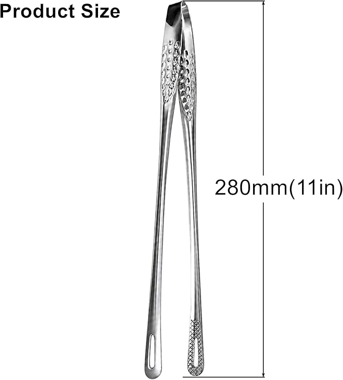 18/8 Stainless Steel Korean BBQ Tongs 11 Inch, 2 PCS Long Thin Grill Tongs, Precision Food Tongs for Cooking, Serving, Charcuterie, Appetizer, Fruit, Kitchen Utensils