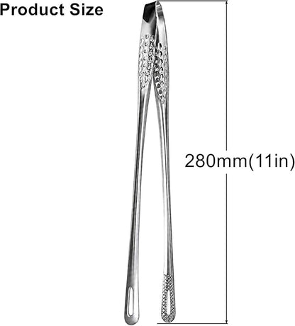 18/8 Stainless Steel Korean BBQ Tongs 11 Inch, 2 PCS Long Thin Grill Tongs, Precision Food Tongs for Cooking, Serving, Charcuterie, Appetizer, Fruit, Kitchen Utensils