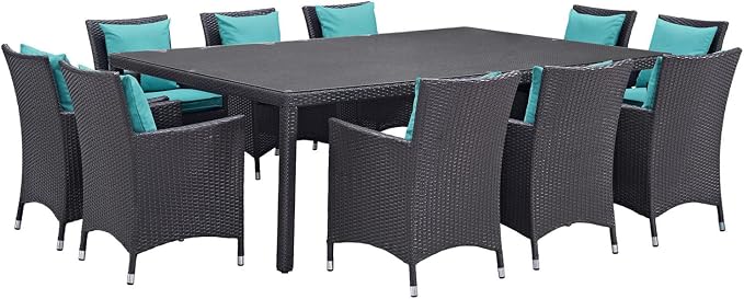 Modway Convene Collection 11-Piece Outdoor Patio Dining Set in Espresso Turquoise