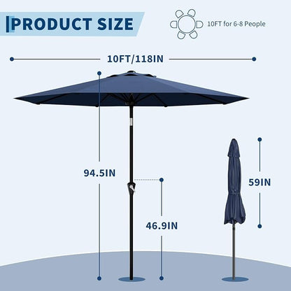 GarveeLife 10FT Umbrella Outdoor Patio, Backyard Umbrella with 8 Sturdy Ribs, Push Button Tilt and Crank, Waterproof UV Protection for Garden, Table, Pool, Market | Table Umbrella Waterproof UV Protection for Garden, Pool, Deck, Backyard, Market (Navy ...