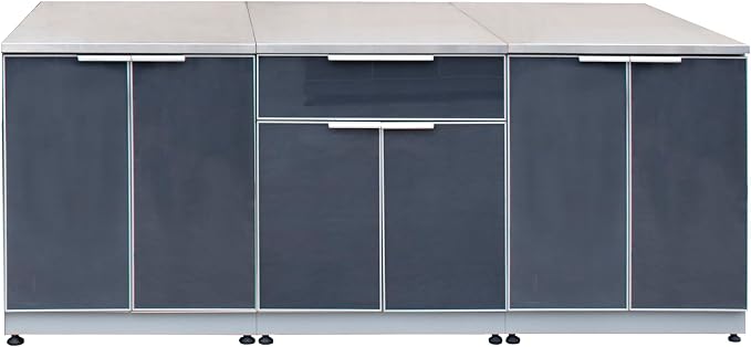 Blue Sky Outdoor Living 3-Piece Stainless Steel Outdoor Kitchen Combo Set – 2X 2 Door Cabinet, 1x 1 Drawer, 2 Door Cabinet, 1x Pull-Out Trash System, 3X 26 Standard Countertops