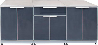 Blue Sky Outdoor Living 3-Piece Stainless Steel Outdoor Kitchen Combo Set – 2X 2 Door Cabinet, 1x 1 Drawer, 2 Door Cabinet, 1x Pull-Out Trash System, 3X 26 Standard Countertops