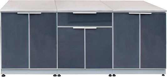 Blue Sky Outdoor Living 3-Piece Stainless Steel Outdoor Kitchen Combo Set – 2X 2 Door Cabinet, 1x 1 Drawer, 2 Door Cabinet, 1x Pull-Out Trash System, 3X 26 Standard Countertops