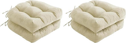 IPYNBAP Outdoor Chair Cushions Set of 2, Patio Chair Cushions with Ties, 17x17+4” Tufted Outdoor Seat Cushions, Waterproof Patio Furniture Cushions, Outdoor Dining Chair Pads, Beige (Pack of 2)