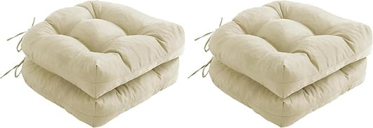 IPYNBAP Outdoor Chair Cushions Set of 2, Patio Chair Cushions with Ties, 17x17+4” Tufted Outdoor Seat Cushions, Waterproof Patio Furniture Cushions, Outdoor Dining Chair Pads, Beige (Pack of 2)