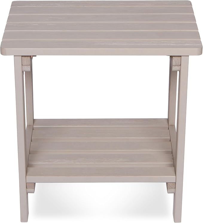 Shine Company Providence Rectangular Solid Wood Side Table, Outdoor Adirondack Patio Table, Graystone