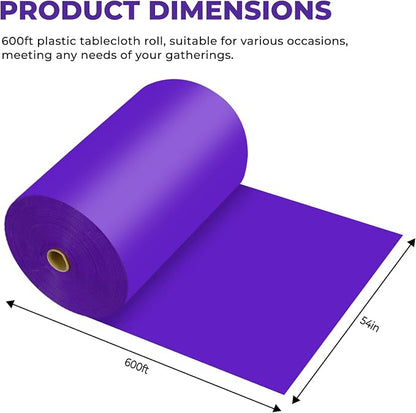 54 Inch X 600 Feet Plastic Table Cover Roll Premium Disposable Plastic Tablecloth for All Type/Shape Tables | Picnic, Party, Banquet, Birthdays, Weddings (Purple, 54 Inch X 600 Feet)