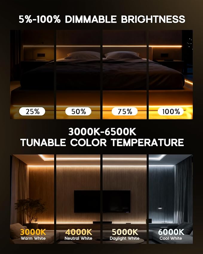 LED Strip Lights 16.4ft 110-120V,Dimmable Silicone Neon Rope Lights,Flexible Outdoor Waterproof Neon Strip Lights for Mirror,Kitchen,Cabinet,DIY Lighting