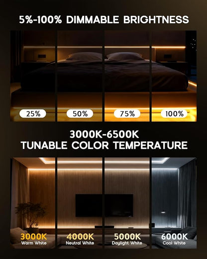 LED Strip Lights 16.4ft 110-120V,Dimmable Silicone Neon Rope Lights,Flexible Outdoor Waterproof Neon Strip Lights for Mirror,Kitchen,Cabinet,DIY Lighting