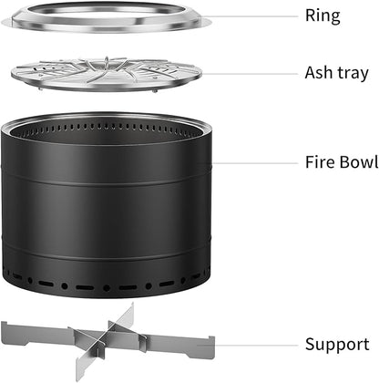 Panovue 19.5 inch Smokeless Fire Pit with Carry Bag, Stainless Steel Outdoor Smokeless Firepit, Wood Burning Fire Pits for Camping, Bonfire,Low Smoke Firepit for Outside(Black)