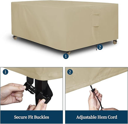 Easy-Going Rectangle Patio Furniture Cover Waterproof Outdoor Dining Table and Chair Cover Anti-UV Outside Sectional Sofa Set Covers (111"L x 74"W x 28"H, Camel)