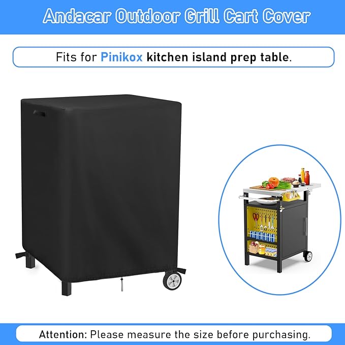 Outdoor Patio Table Cover for Pinikox Kitchen Island Prep Table, Waterproof Service Cart Covers Rolling Tool Cart Covering - 28"L×25"W×34"H, Black