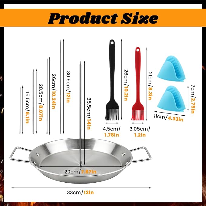 Al Pastor Skewer for Grill, 13 Inch Stainless Steel Vertical Shawarma Skewer with Gyro Pan, Brazilian Spit Stand with 5 Spikes, 2 Brushes & Gloves for Tacos Al Pastor, Kebabs, Smoker & Oven