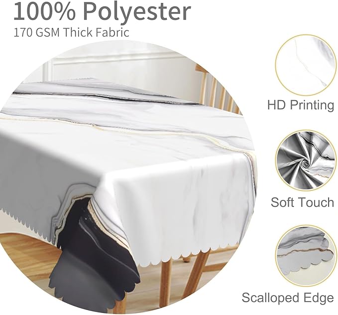 70x108inches White Grey Marble Tablecloth Elegant Marble Texture Rectangle Table Cloth Spill Proof and Wipeable Polyester Fabric Table Cover for Kitchen Dining Room Living Room Home Decor