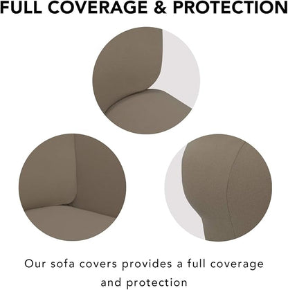 PureFit Stretch Couch Covers for Sofa 4 Seater Slipcovers Natural | 1-Piece Sofa Cover Washable Soft Couch protector, Couch Slipcover with Non Skid Foam and Elastic Bottom for Kids, Dogs