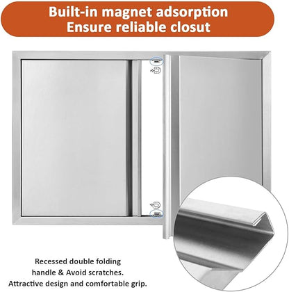 BI-DTOOL Double BBQ Access Door 24" W x 24" H 304 Brushed Stainless Steel BBQ Island Doors for Outdoor Kitchen, Outdoor Cabinet, Barbeque Grill or BBQ Island