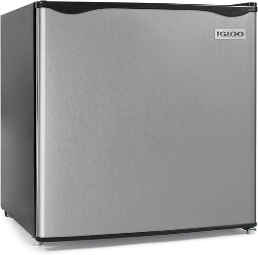 Igloo 1.6 Cu.Ft Mini Fridge with Freezer - Single Door Compact Refrigerator with Glass Shelves for Homes, Dorms & Offices - Keep Drinks & Frozen Foods Cool with Temperature Control Fridge - Platinum
