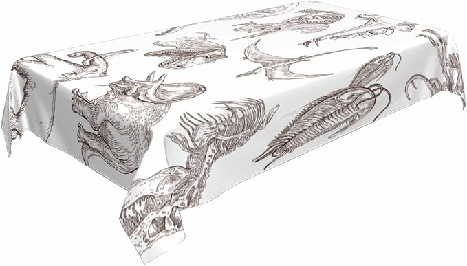 TKS MITLAN Dinosaur Tablecloth Decor Sketch Bones Fossils Mammoth Stegosaurus Trilobite Ancient Animal Table Cloth Dining Room Kitchen Table Cover 60" X 84" Oblong/Rectangle