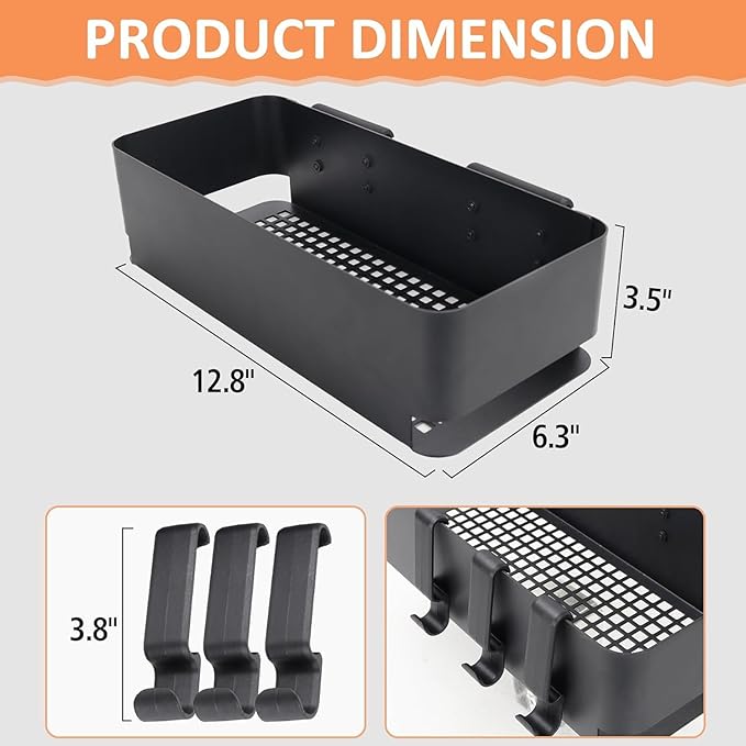 P.A.L. Pop-and-Lock Accessory for Traeger Timberline, Timberline XL, Storage Bin and 3 Pcs Hooks for Traeger Grills Ironwood 885 650, Pro Series 34, Pro Series 22, Pro D2 575, Pro 780, Fits Pit Boss, for Z-grills