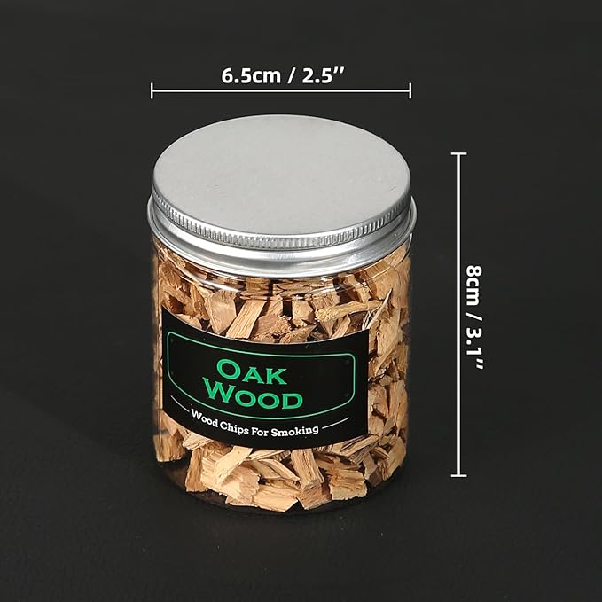 6Pack Natural Wood Chips for Smoker Grill and Smoking Gun, Oak, Pecan, Apple, Pear, Cherry and Peach About 80g Each, Smoker Woodchips for BBQ Smoking Beef Pork Chicken Fish and Whisk