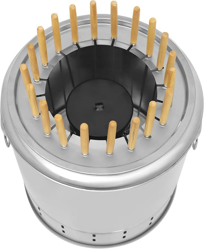 Portable Smokeless Barbecue Charcoal Barrel Grill, Stainless Steel Surround Charcoal kebab Grill with 20 Skewers and BBQ Grill Cooking Grate