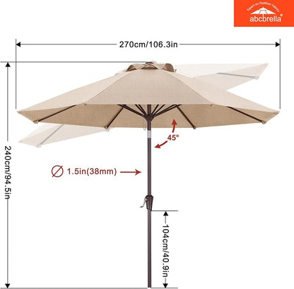 ABCCANOPY OLEFIN® 5-Year No Fading 9FT Outdoor Patio Umbrella(Light Beige) | Fade & UV Resistant Fabric,8 Fiberglass Ribs，Wind Vent，Crank Lift & Tilt,Outdoor Table Umbrella for Deck,Backyard,Yard