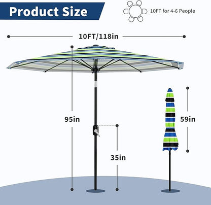 Garvee 10FT Patio Umbrella - Outdoor Table Umbrella with Smooth Crank Lift, Push Button Tilt and 8 Sturdy Ribs - Market Umbrella UV Protection Waterproof for Pool, Deck, Yard, Garden