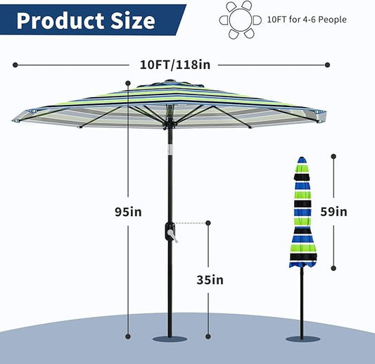 Garvee 10FT Patio Umbrella - Outdoor Table Umbrella with Smooth Crank Lift, Push Button Tilt and 8 Sturdy Ribs - Market Umbrella UV Protection Waterproof for Pool, Deck, Yard, Garden