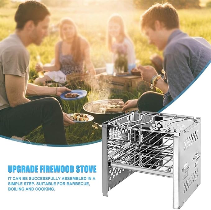 Portable Charcoal Grill Mini Outdoor Barbecue Grill Rack Folding Stainless Steel Camping BBQ Stove Oven Set for Picnic Travel Cookware,A-1