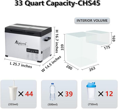 Alpicool CHS45 Dual Temperature Control 12 Volt Refrigerator 33 Quart Portable Car Fridge Freezer (-4°F~68°F) for Truck,RV,Camping and Travel