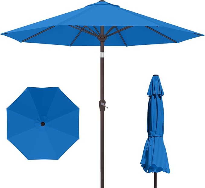 Kingdura 10FT Outdoor Patio Umbrella, Round Market Table Umbrella with Push‑Button Tilt and Crank Lift, 8 Sturdy Metal Ribs, UV50+ Protection Canopy for Backyard, Lawn, Deck, Poolside, Garden (Royal blue)